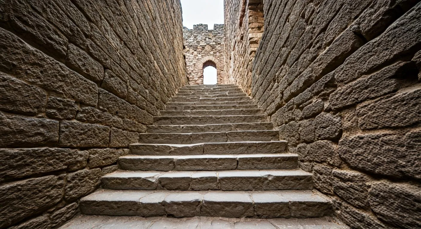 Escalones de piedra irregular subiendo hacia el castillo de Guadalest
