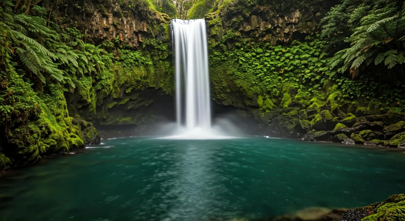 Cascada principal de las Fuentes del Algar cayendo entre rocas cubiertas de musgo