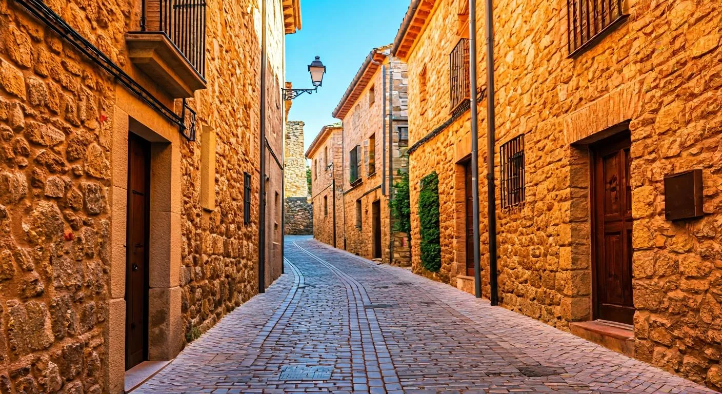 Calles empedradas del casco histórico de Guadalest con tiendas tradicionales