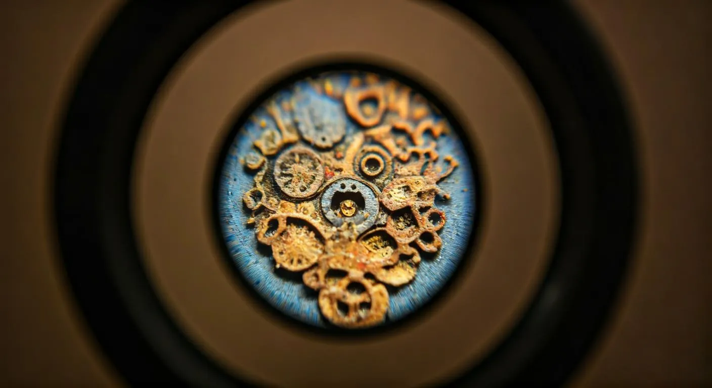 Miniatura artística vista a través de lupa mostrando un detalle increíblemente pequeño