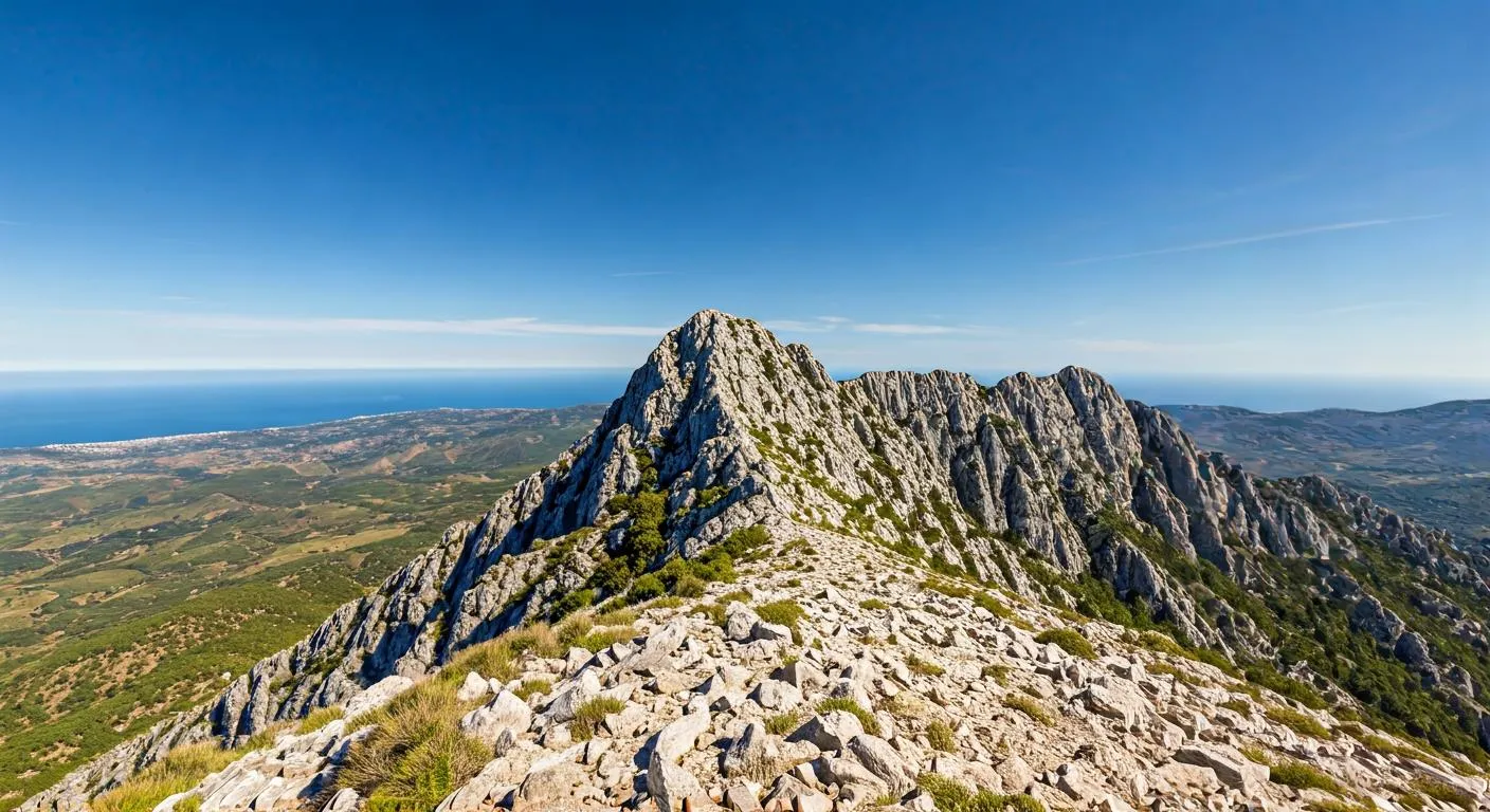 Pico de la Sierra de Aitana con cumbres rocosas y cielo azul